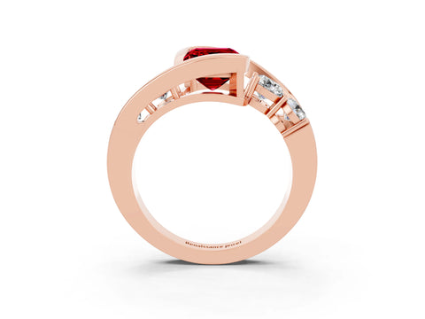 Rose gold Bezel Set Emerald Cut Diamond Split Shank Ring_3