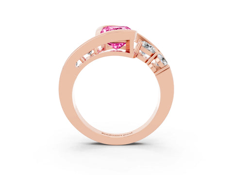 Rose gold Bezel Set Emerald Cut Diamond Split Shank Ring_3