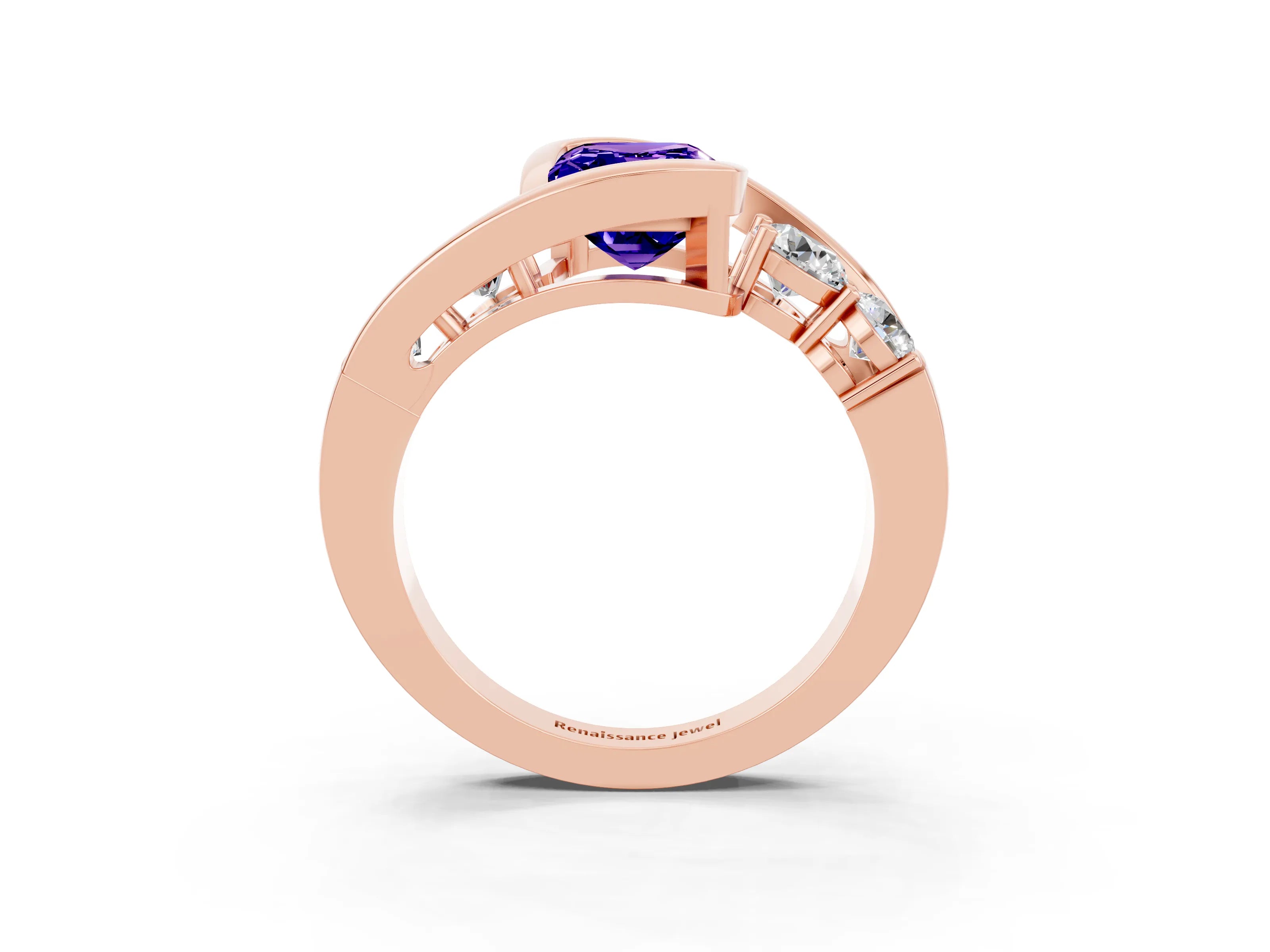 Rose gold Bezel Set Emerald Cut Diamond Split Shank Ring_3