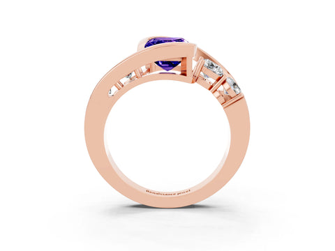 Rose gold Bezel Set Emerald Cut Diamond Split Shank Ring_3