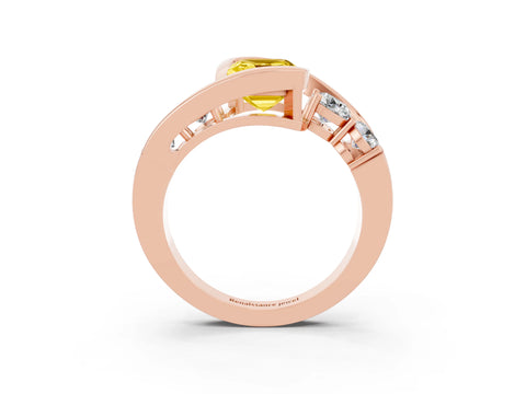 Rose gold Bezel Set Emerald Cut Diamond Split Shank Ring_3
