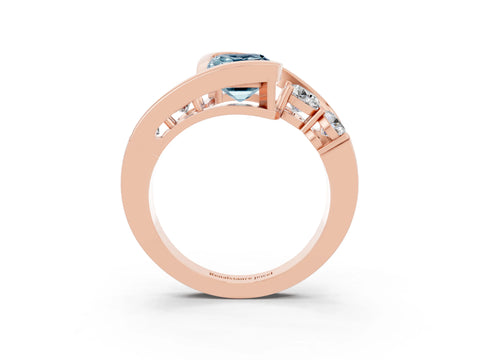 Rose gold Bezel Set Emerald Cut Diamond Split Shank Ring_3