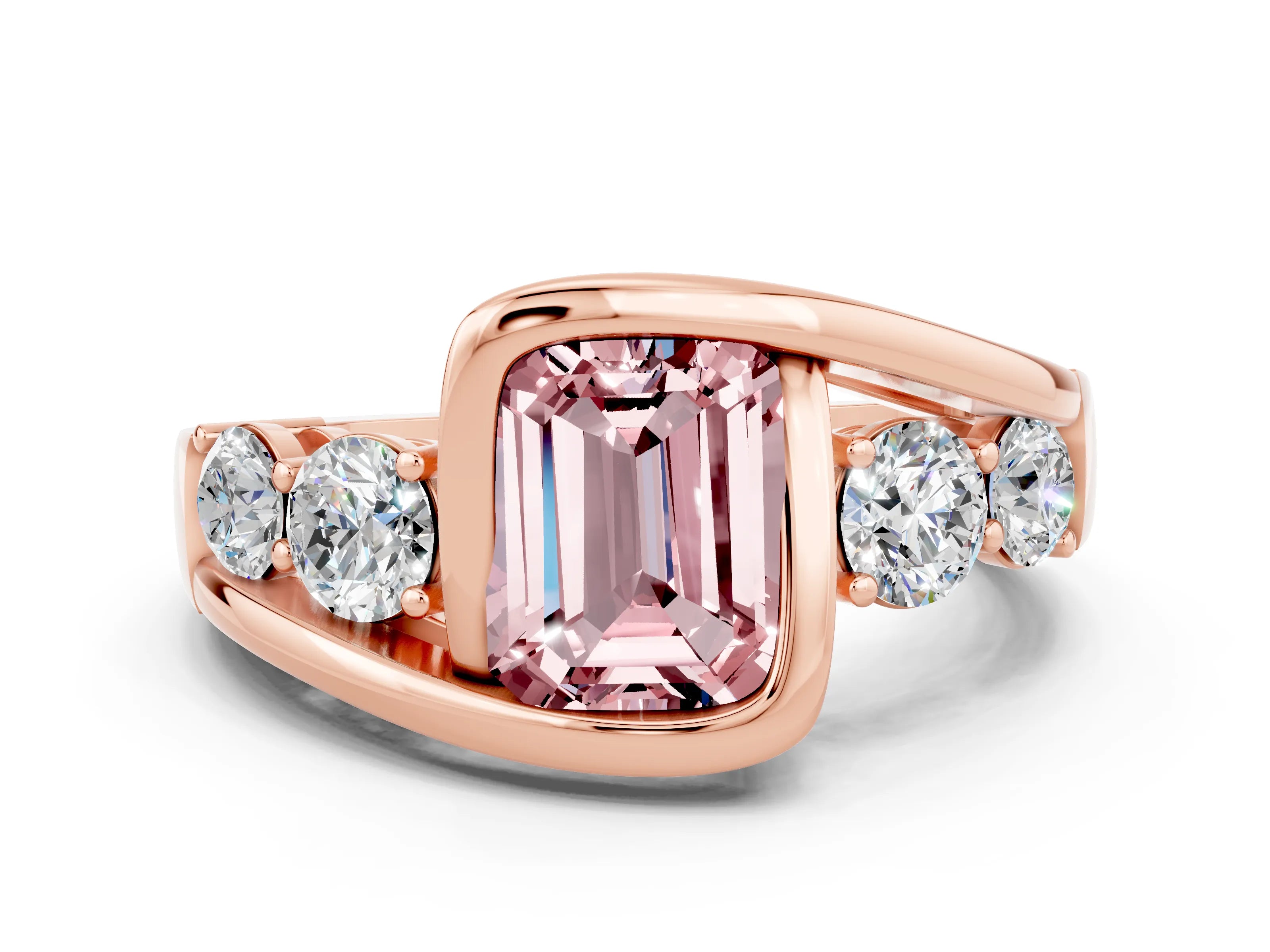 Rose gold Bezel Set Emerald Cut Diamond Split Shank Ring