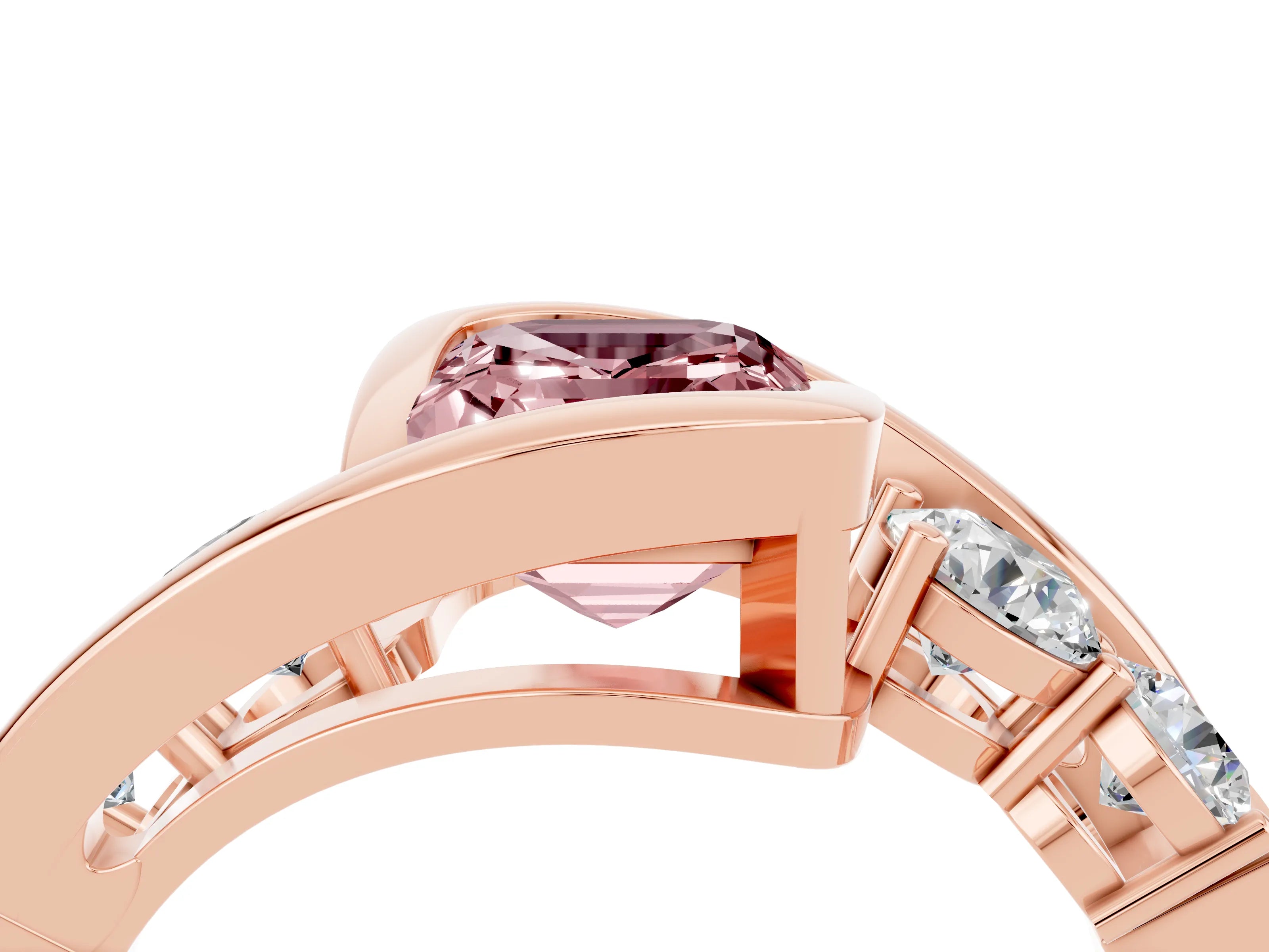 Rose gold Bezel Set Emerald Cut Diamond Split Shank Ring_4