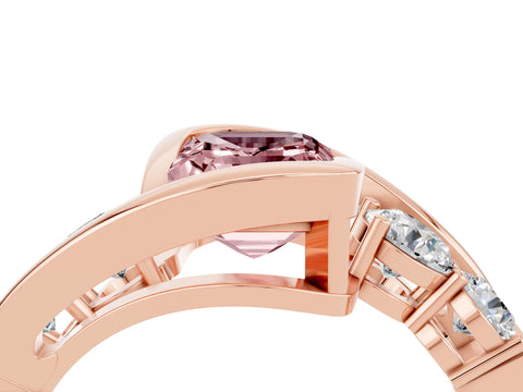 Rose gold Bezel Set Emerald Cut Diamond Split Shank Ring_4