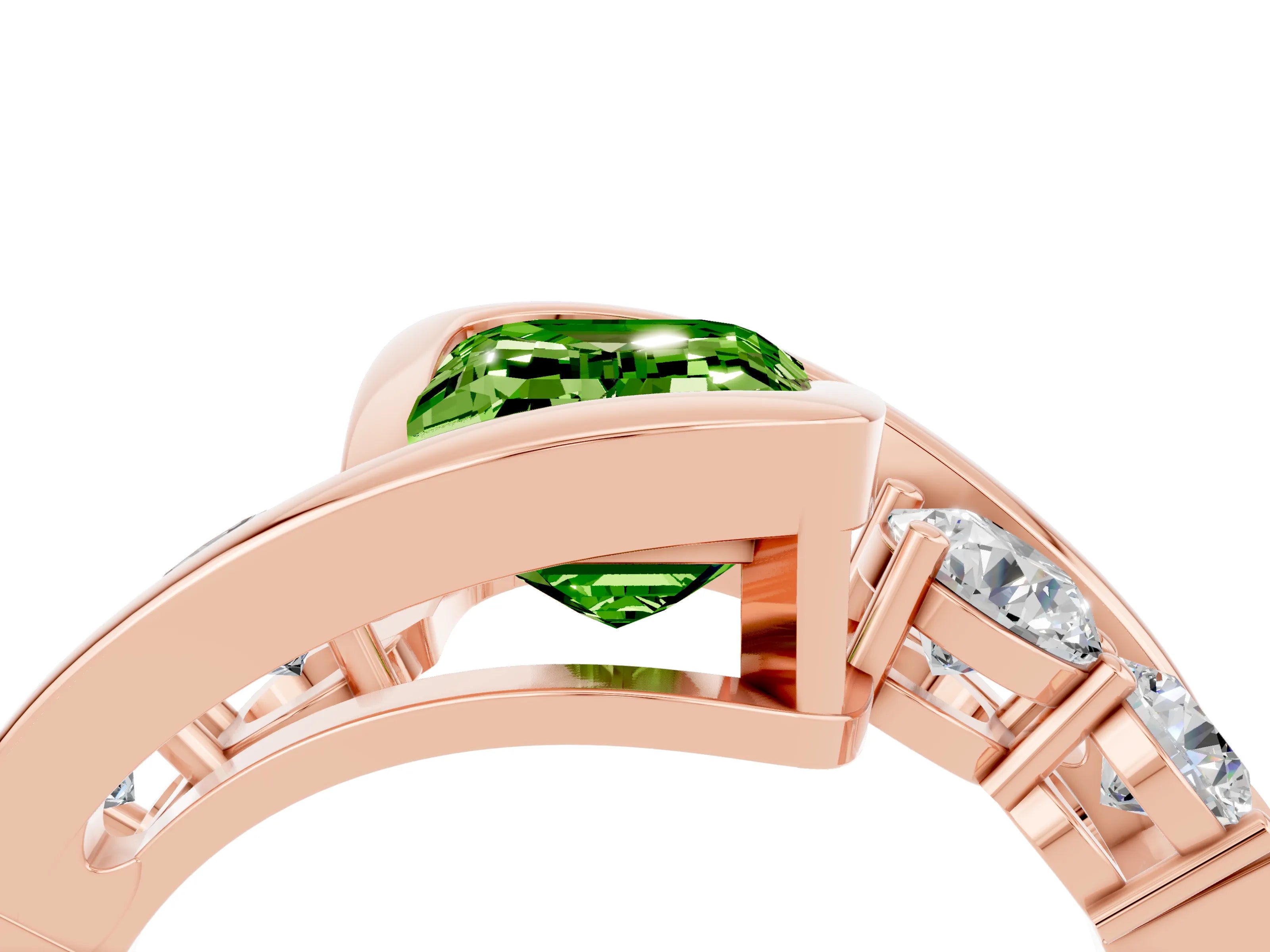 Rose gold Bezel Set Emerald Cut Diamond Split Shank Ring_4