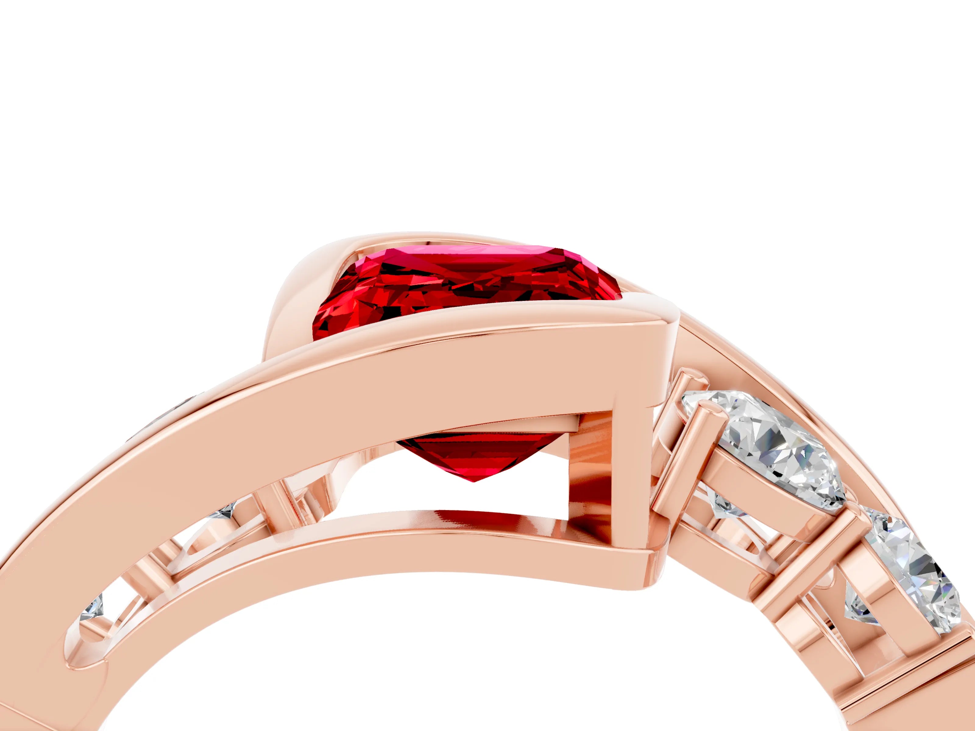 Rose gold Bezel Set Emerald Cut Diamond Split Shank Ring_4