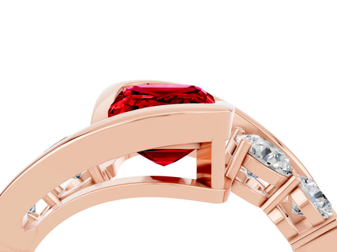 Rose gold Bezel Set Emerald Cut Diamond Split Shank Ring_4