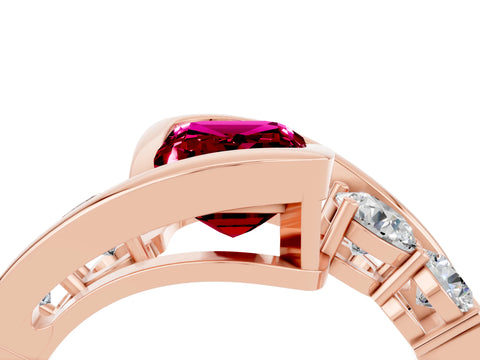 Rose gold Bezel Set Emerald Cut Diamond Split Shank Ring_4