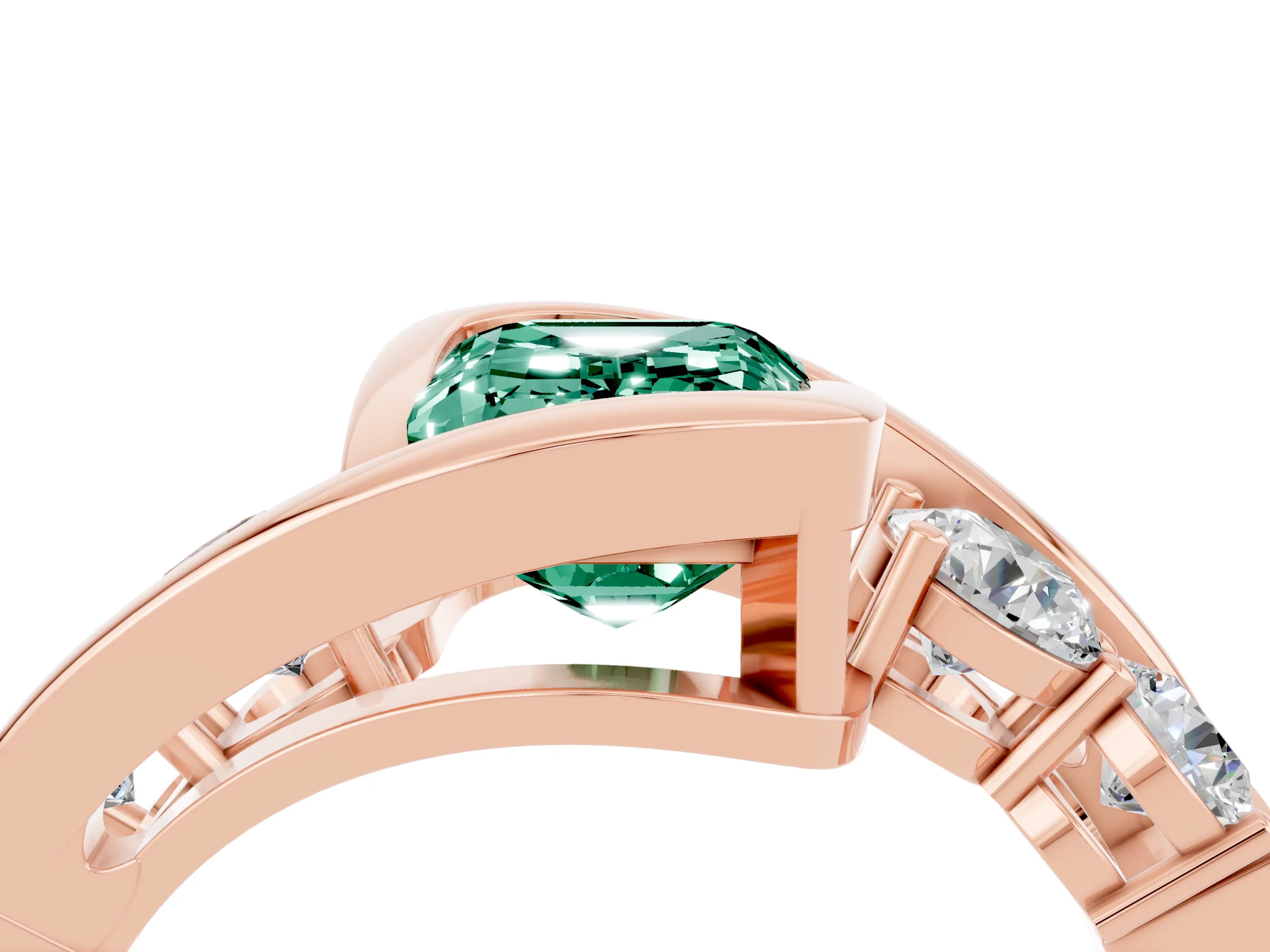 Rose gold Bezel Set Emerald Cut Diamond Split Shank Ring_4