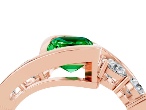 Rose gold Bezel Set Emerald Cut Diamond Split Shank Ring_4