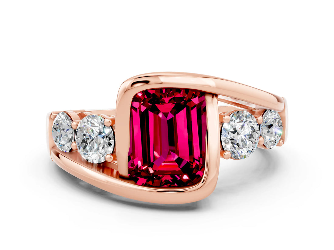 Rose gold Bezel Set Emerald Cut Diamond Split Shank Ring