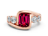 Rose gold Bezel Set Emerald Cut Diamond Split Shank Ring