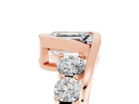Rose gold Bezel Set Emerald Cut Diamond Split Shank Ring_5