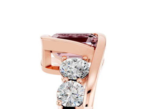 Rose gold Bezel Set Emerald Cut Diamond Split Shank Ring_5