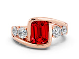 Rose gold Bezel Set Emerald Cut Diamond Split Shank Ring
