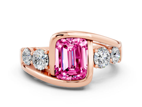Rose gold Bezel Set Emerald Cut Diamond Split Shank Ring