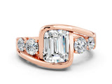 Rose gold Bezel Set Emerald Cut Diamond Split Shank Ring