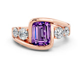 Rose gold Bezel Set Emerald Cut Diamond Split Shank Ring