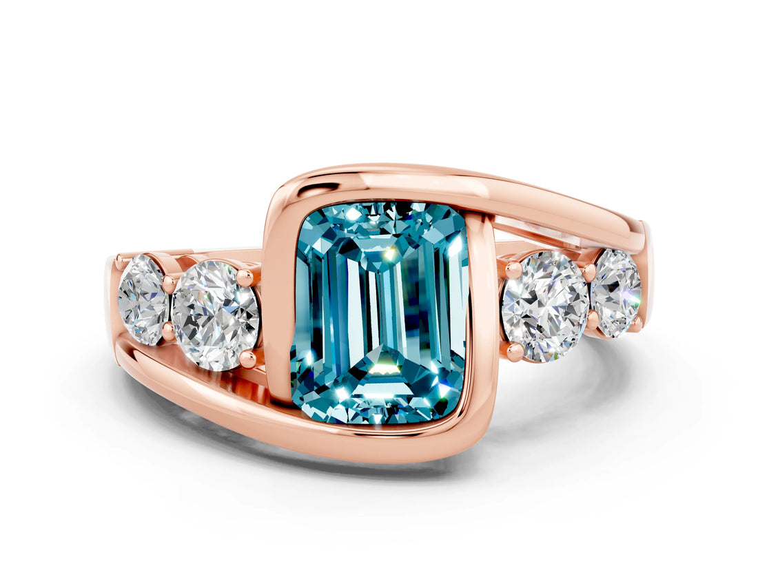 Rose gold Bezel Set Emerald Cut Diamond Split Shank Ring