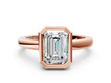 Rose gold Bezel Set Emerald Cut Solitaire Engagement Ring with Classic Band_3