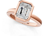 Rose gold Bezel Set Emerald Cut Solitaire Engagement Ring with Classic Band_4