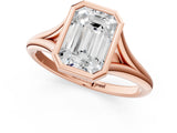 Rose gold Bezel Set Emerald Cut Solitaire Ring with Tapered Band 1