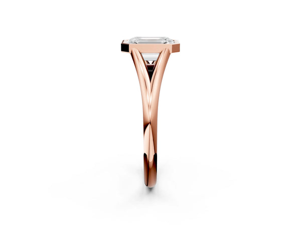 Rose Gold Emerald Cut Bezel Solitaire Engagement Ring Setting with V Split Shank