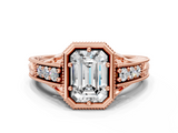 Rose gold Bezel Set Emerald Diamond Milgrain Pave Engagement Ring_37