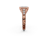 Rose gold Bezel Set Emerald Diamond Milgrain Pave Engagement Ring_39