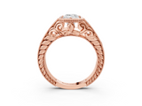 Rose gold Bezel Set Emerald Diamond Milgrain Pave Engagement Ring_40