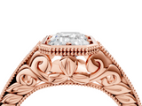 Rose gold Bezel Set Emerald Diamond Milgrain Pave Engagement Ring_41