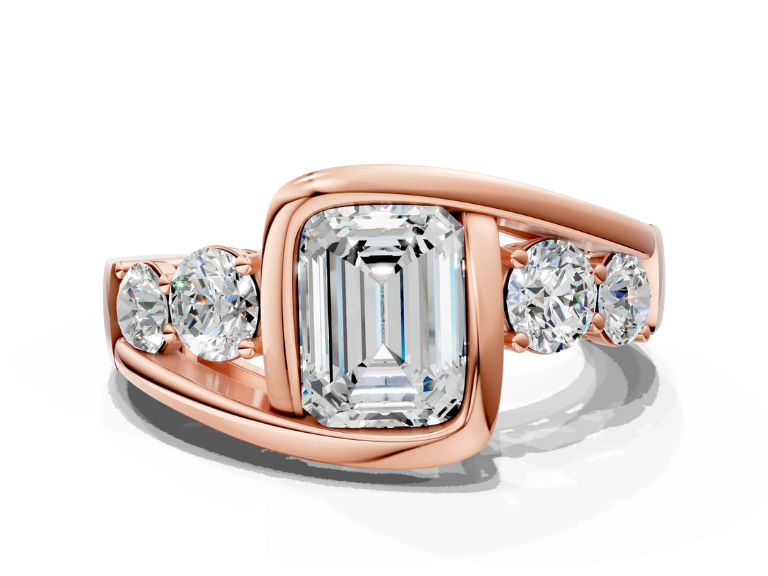 Rose gold Bezel Set Emerald Diamond Split Shank Ring_3