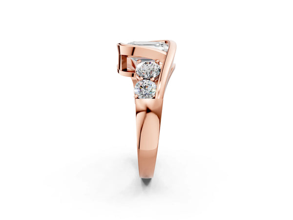 Rose Gold Emerald Cut Bezel Bypass Engagement Ring Setting with Round Side Accents