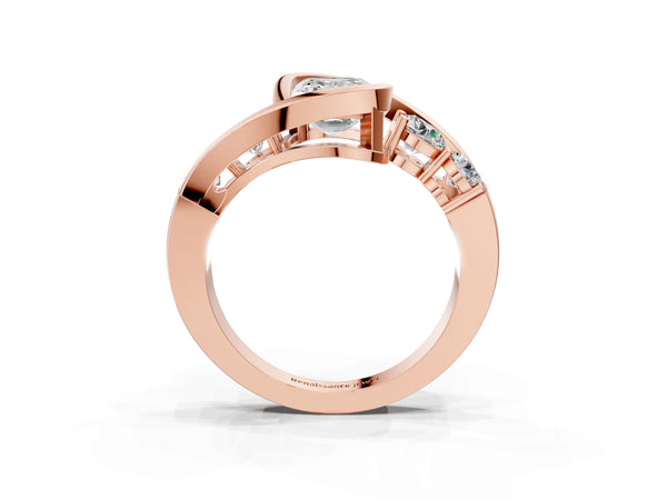 Rose Gold Emerald Cut Bezel Bypass Engagement Ring Setting with Round Side Accents