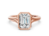Rose gold Bezel Set Emerald Solitaire Diamond Ring with Smooth Band 1