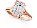 Rose gold Bezel Set Emerald Solitaire Diamond Ring with Smooth Band 2