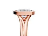 Rose gold Bezel Set Emerald Solitaire Diamond Ring with Smooth Band