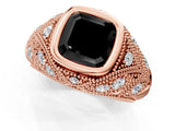 Rose gold Bezel Set Fancy Black Asscher Cut Diamond Milgrain Band Ring_1