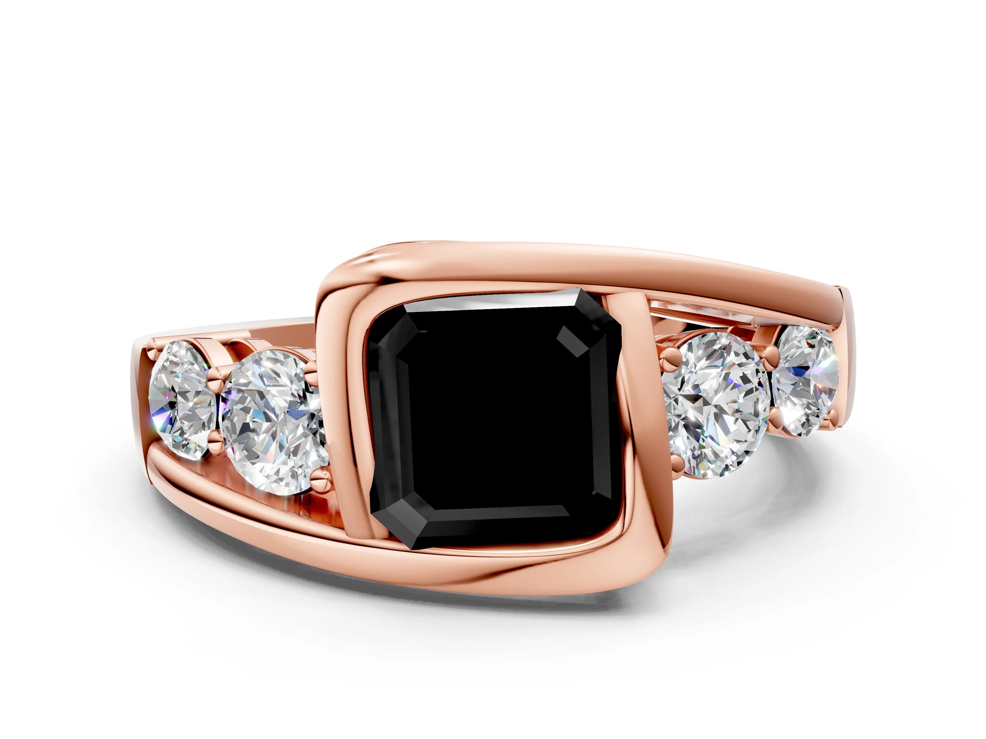 Rose gold Bezel Set Fancy Black Asscher Cut Diamond Split Shank Ring