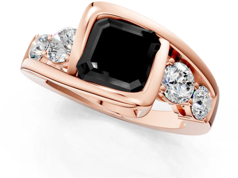 Rose gold Bezel Set Fancy Black Asscher Cut Diamond Split Shank Ring_1