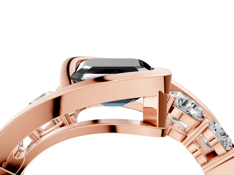 Rose gold Bezel Set Fancy Black Asscher Cut Diamond Split Shank Ring_4