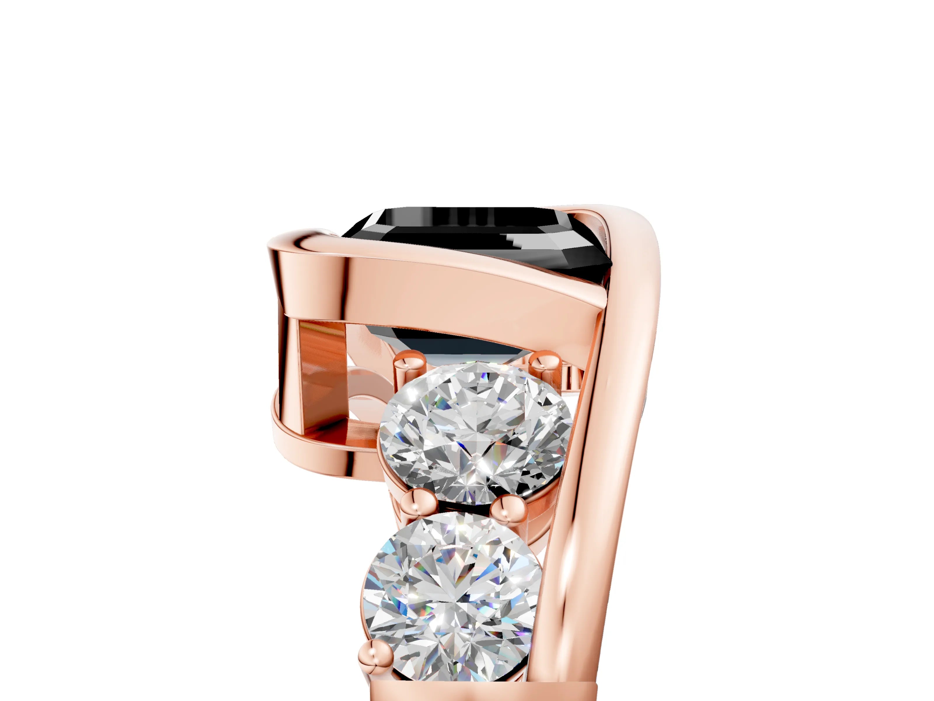 Rose gold Bezel Set Fancy Black Asscher Cut Diamond Split Shank Ring_5