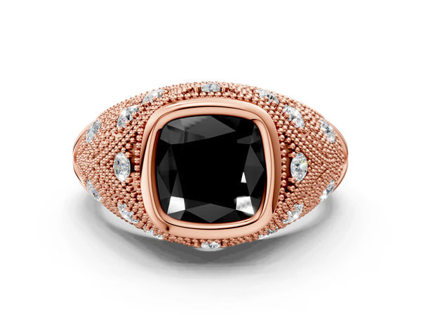 Rose Gold Cushion Cut Vintage Bezel Engagement Ring Setting for Black Center with Milgrain