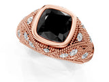 Rose gold Bezel Set Fancy Black Cushion Cut Diamond Milgrain Band Ring_1