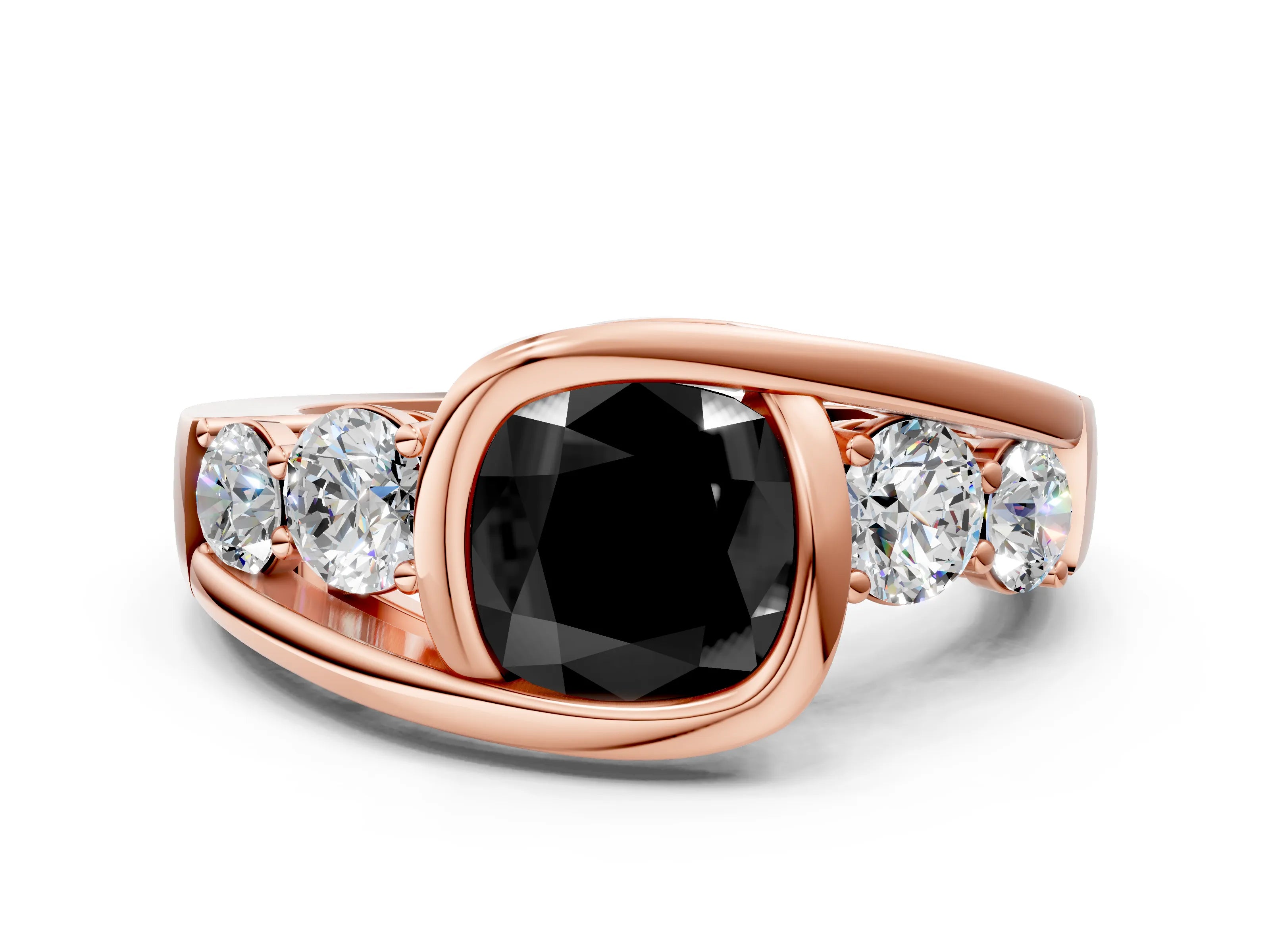 Rose gold Bezel Set Fancy Black Cushion Cut Diamond Split Shank Ring