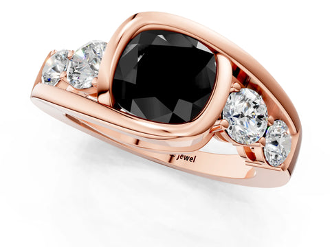 Rose gold Bezel Set Fancy Black Cushion Cut Diamond Split Shank Ring_1
