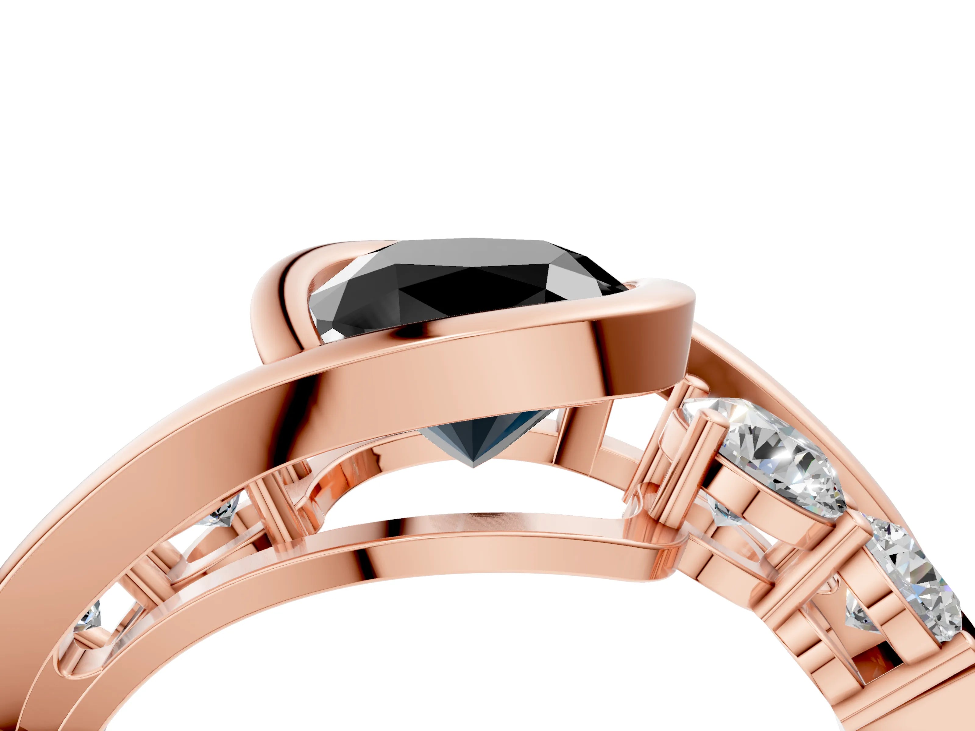 Rose gold Bezel Set Fancy Black Cushion Cut Diamond Split Shank Ring_4