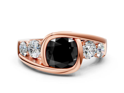 Rose gold Bezel Set Fancy Black Cushion Cut Diamond Split Shank Ring