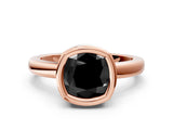 Rose gold Bezel Set Fancy Black Cushion Cut Solitaire Engagement Ring with Classic Band